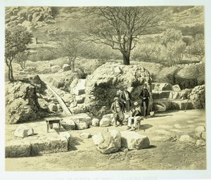 Utsikt over Mars-tempelet, fra A History of Disoveries at Helicarnassus, Cnidus, & Branchidae, av Charles Thomas Newton (1816-94) publisert 1862 av English School
