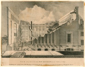 Utsikt over ruinene av New Brunswick Theatre, Wellclose Square, London av English School