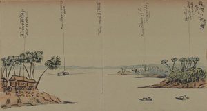 View on the River, 1886 (penn og blekk med wc på papir) av English School