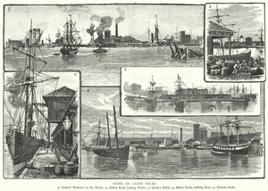 Utsikt i Leith Docks (gravering) av English School