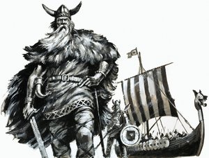 Viking og langskip av English School