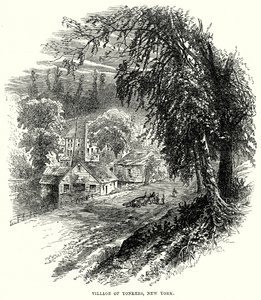 Landsbyen Yonkers, New York (gravering) av English School