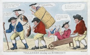 Landsbyboere rydder søppel!!!, pub. 1800 (håndfarget gravering) av English School