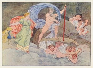 Virgils Aeneid: Juno og Aeolus (farge litho) av English School
