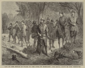 Prinsen av Wales#39; besøk hos hertugen av Hamilton, det kongelige partiet i reservatene (gravering) av English School