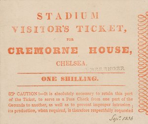 Besøksbillett til The Stadium, Cremorne House, London, september 1836 av English School