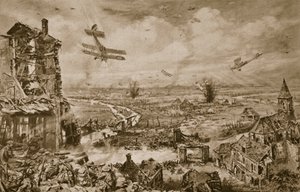 Levende inntrykk av den forferdelige kampen for Armentieres i april, 1918, 1918-19 av English School