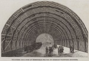 Frivillige boreskur ved Birkenhead for de første Cheshire frivillige ingeniørene (gravering) av English School