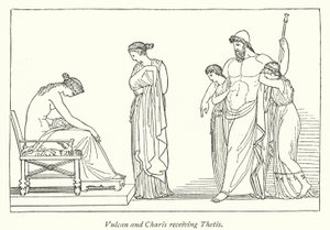 Vulcan og Charis møter Thetis (litho) av English School