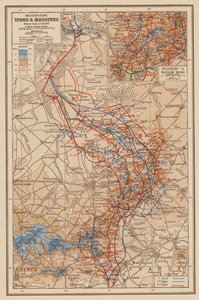 Første verdenskrig: Vestfronten, Ypres og Messines (fargelitografi) av English School