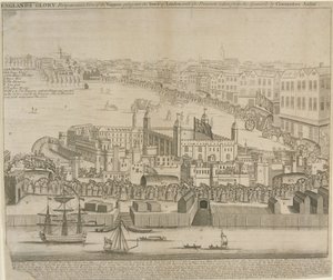 Vogne med skatter som ble ført inn i Tower of London, 1744 av English School
