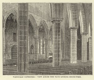 Wakefield Cathedral, utsikt over Nave med sørvestlig utsikt av English School