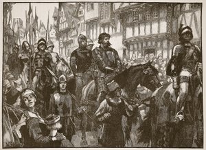 Wallace på vei til Westminster Hall, illustrasjon fra Cassells Illustrated History of England (sepiafoto) av English School