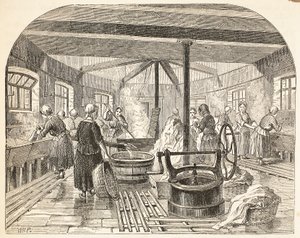 Vaskehus ved Brixton Prison, illustrasjon fra The Criminal Prisons of London og Scenes from Prison Life av Henry Mayhew og John Binny, pub. 1862 av English School