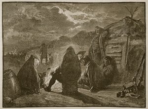 Washington ved leirbrannen ved Valley Forge, illustrasjon fra Cassells Illustrated History of England (sepia-bilde) av English School