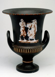 Wedgwood vase som viser en ung jente og en svart keramisk satyr malt "" med encaustic"". England, rundt 1775 - 1790. Medaljekontoret, BN i Paris. av English School