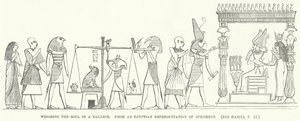 Å veie sjelen i en vekt, fra en egyptisk representasjon av dømmekraft (gravering) av English School