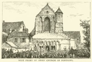 Vestfronten til Abbey Church of Pontigny (gravering) av English School