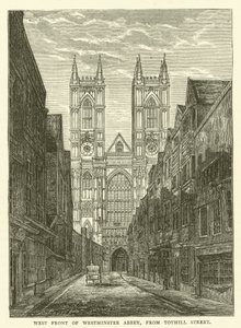 Vest foran Westminster Abbey, fra Tothill Street (gravering) av English School