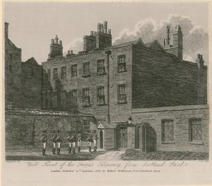Vestfronten av Queens Treasury fra Scotland Yard av English School