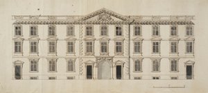 Vestfronten av det foreslåtte nye bygget for Garden Quadrangle ved New College, ca. 1680 (blekk og grå vask på papir) av English School