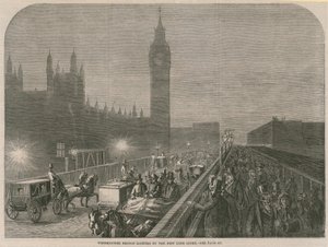 Westminster Bridge opplyst av det nye kalklyset av English School