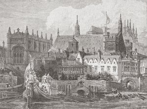 Westminster Hall sett fra Themsen under Charles I