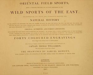 Wild Sports Of The East: frontispice fra "Oriental Field Sports, a Collection of Drawings", pub. av Edward Orme av English School