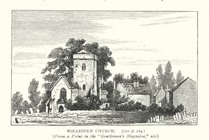 Willesden kirke (gravering) av English School