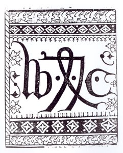 William Caxtons (c.1422 - c.91) Print Mark, illustrasjon fra Science and Literature in the Middle Ages and Renaissance, skrevet og gravert av Paul Lacroix, 1878 av English School