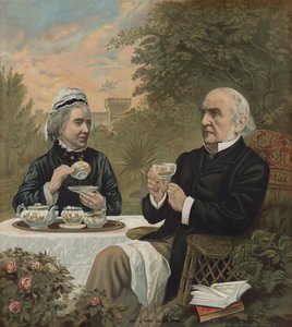 William Ewart Gladstone , britisk liberal politiker og statsminister, tok te med sin kone Harriet, 1891