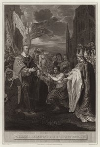 William I mottar kronen av England av English School