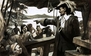 William Paterson forsøkte å grunnlegge en ny handelskoloni på Isthmus of Panama (gouache på papir) av English School