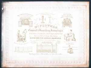 William Plowman, general- og møbleringsmeder, handelskort av English School