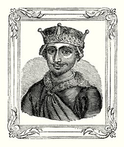 William Rufus ble født i 1056, kronet i 1087 og drept i 1100 (gravering) av English School