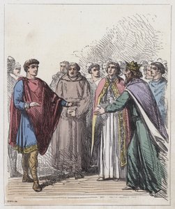 William av Normandie og Edward Bekjenneren (farget gravering) av English School