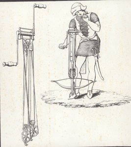 Ankerspillmekanisme for å spenne armbrøst, illustrasjon fra 'Ancient Armour' av English School