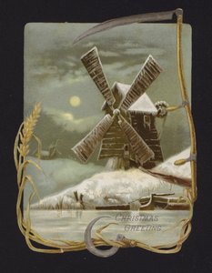 Vindmølle i snøen (chromolitho) av English School