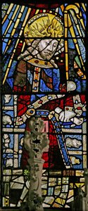 Window Ew som viser Kristus (sammensatt figur) - med juveler av innfelt farget glass av English School