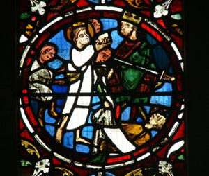 Window Ew som viser en scene fra legenden om St John: helgenen og den forgiftede koppen av English School