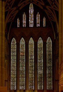 Window Five-Sisters som viser grisaille av English School
