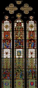 Vindu w31 som viser et sammensatt vindu med St Edmund, St William, St George, Annunciation, Adoration of the Magi av English School