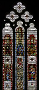 Vindu w32 som viser St. George, St. Lawrence, St. Stephen, St. Cuthbert, St. Peter, St. Anne, St. Joachim av English School