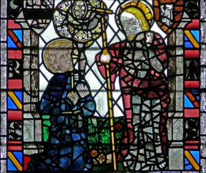 Vindu w4 som viser en oppstandelsesscene: opptredenen til St. Peter av English School