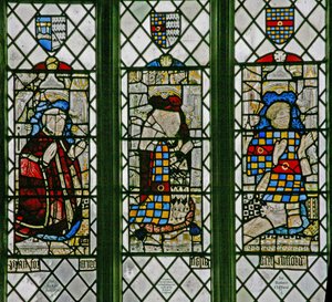 Vindu w5 som viser Sir Ralph Joscelin, Elizabeth Joselin Clifford, Sir Robert Clifford av English School