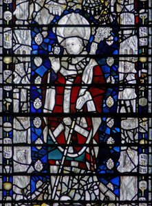 Vindu w6 som viser St Nicholas; kant med figurer av English School