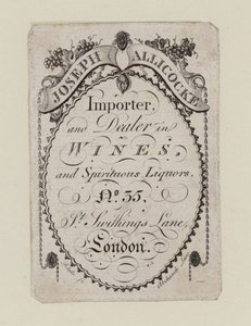 Vinhandlere, Joseph Allicocke, handelskort av English School