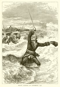 Wolfe lander i Louisburg, 1758 av English School