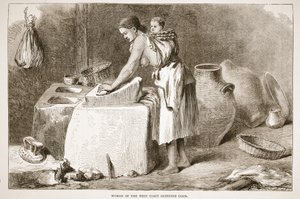Woman of the West Coast maler mais, illustrasjon fra The Pictorial Edition of the Life and Discoveries of David Livingstone av J. Ewing Richie, pub. av A. Fullarton & Co., 1876 av English School