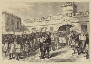 Kvinner forlater Cape Coast Castle med proviant til troppene (gravering) av English School